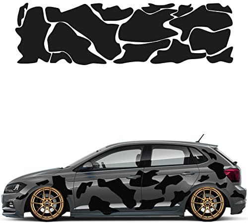Camouflage Auto Aufkleber Set 15 Teilig Autodekor KFZ Seitenaufkleber Tuningset Camper Wohnwagen Premiumfolie (Schwarz)