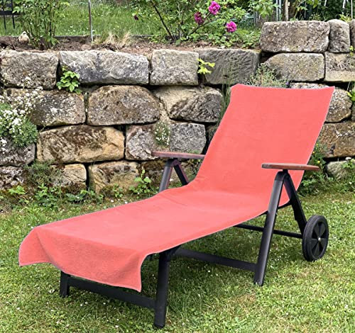 heimtexland ® Liegestuhlauflage Frottier 70x200 cm – 100% Baumwolle, Oeko-TEX, mit Umschlag – Hygiene Schonbezug für Gartenliege, Strandtuch, Handtuch – saugstark, weich, waschbar – Typ811 Coral
