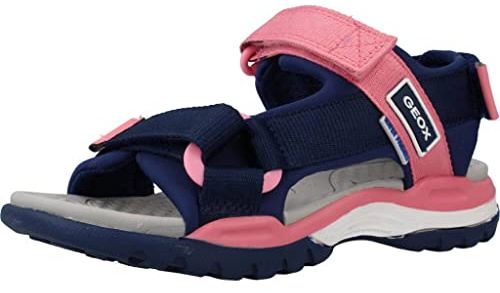 Geox J Borealis Girl Sandal, Navy/LT Coral, 28 EU
