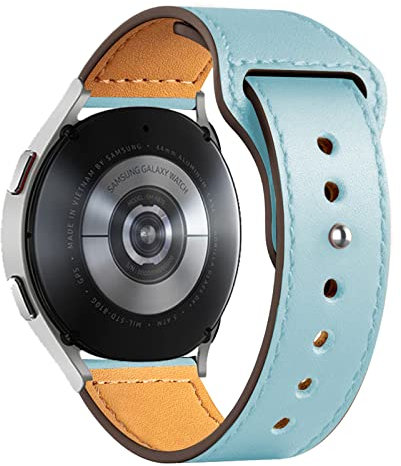 20mm Leder Armbänder für Samsung Galaxy Watch 4/5/Pro Armband 44mm 40mm 45mm/Classic 46mm 42mm/3 41mm/Active 2,Sport band für Amazfit GTS 2/mini/3/bip/U Garmin vivoactive 3/Venu sq (Hellblau)