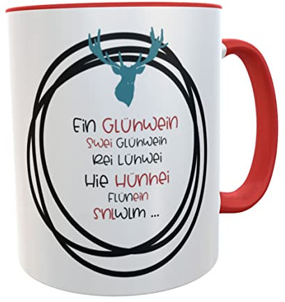 Kilala Personalisierte Punschtasse Glühweintasse Becher Heißgetänke Geschenk Weihnachten Christmas X-Mas mit Spruch (Hirsch - Rot)