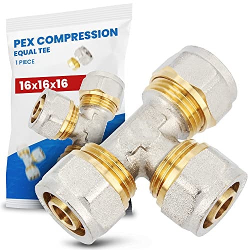 Raccordo Tee PEX-AL-PEX Stringere Ottone per Tubo Multistrato Compressione Filettato Sistema di Riscaldamento Idraulico (16 x 16 x 16)