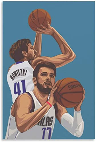 LBMED Leinwand Druck Poster Dirk Nowitzki und Luka Doncic Poster Basketball für Bürodekoration Wandkunst Kunstwerk Malerei Kunstdrucke Bild 19.7x27.6(50x70cm) Kein Rahmen