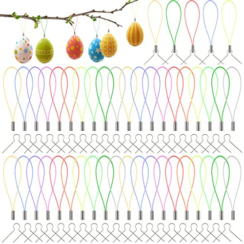 VEGCOO 180 Stück Ostereier zum Aufhängen Seil + 180 Stück Osterei-Haken Ostereier Aufhänger für Ostereier-Innen und Außendekoration