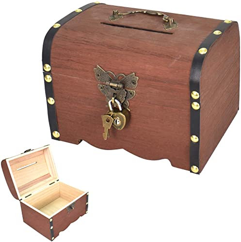 Holz Schatztruhe Box, 17.5 * 13 * 12.5cm Vintage Holz Schatztruhe, Schatztruhe aus Holz, Kleine Schatztruhe Sparschwein Mit Schloss, für Aufbewahren und Dekorieren, Kindergeschenk