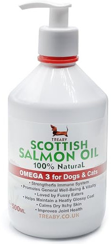 Treaby Scottish Salmon Oil for Dogs & Cats 500ml | Natural Omega 3 6 9 Fish Oil Supplement | Grain-Free Skin & Coat Support | Promotes Joint, Heart, Brain & Immune Health | Easy Pump Bottle