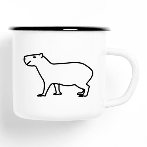 Huuraa Emaille Tasse Capybara Silhouette Geschenk 300ml Vintage Emaille Becher Capybara Geschenkidee