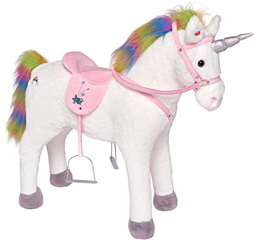 Pink Papaya Stehpferd zum draufsitzen | 75cm Spielpferd zum Reiten Rainbow | Pferd zum Reiten für Kinder mit Sound | Sattel Pferd
