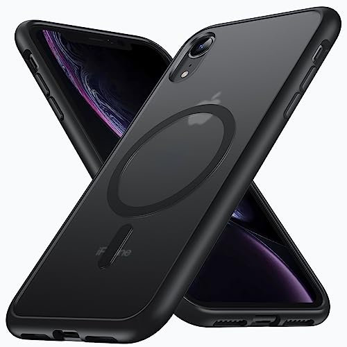 FNDMIL [NO.1 Magnetisch für iPhone XR mit MagSafe Kabelloses Laden [Durchscheinend Matt] [Anti-Fingerabdruck] [Militär Stoßfest] Dünn Hardcase mit Weich Silikon Handyhülle für iPhone XR Case,Schwarz