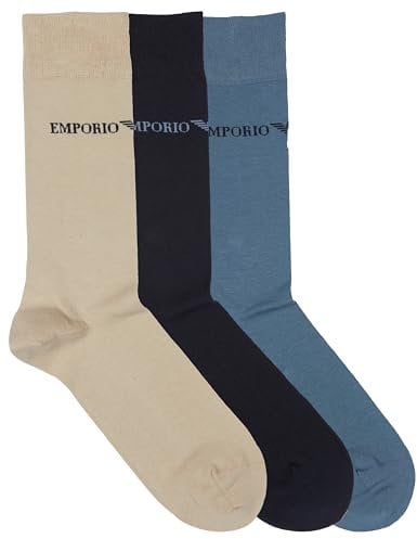 Emporio Armani Casual Cotton 3-Pack Short Socks, Calzini Uomo, Multicolore (Marine-Nude-Avio (Marineblue), Taglia unica