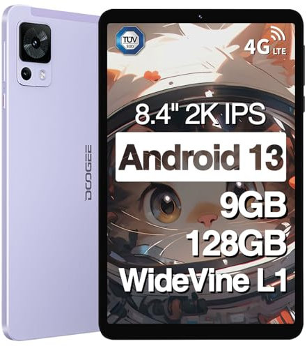 DOOGEE T20 Mini Tablet 8 Pollici, 9GB RAM + 128GB ROM/1TB, Android 13, Schermo 1920x1200 FHD+, Batteria 5060mAh, 4G LTE e WiFi 2.4G/5G, Certificato TÜV, Con SIM, Viola