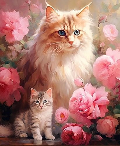 NANASUGUR Peinture Numero Adulte,Peinture par Numero Adulte,Peinture Numero Enfant,DIY Peinture Acrylique pour Adultes débutants Facile sur Toile,40×50 cm sans Cadre Deux chats