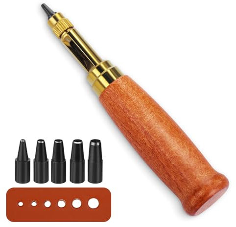 ENCHOL Adjustable Japanese Screw Hole Punch, Leather Screw Punch, Craft Punches Automatic Belts Punch with 5 Punches, Used for DIY Craft Sewing