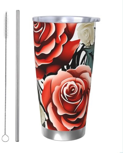 LZQPOEAS Floral Rose Ivy with Leaves Spring 20oz Tumbler with Lid and Straw Vacuum Insulated Coffee Mug Stainless Steel Car Cup Travel Mug Double Wall Water Bottle Holiday Gifts for Women Men