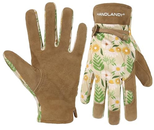 HANDLANDY Gardening Gloves for Women, Utility Goatskin Leather Safety Work Gloves Breathable Ladies Leather Garden Yard Gloves, Best Gift for Gardeners, Large