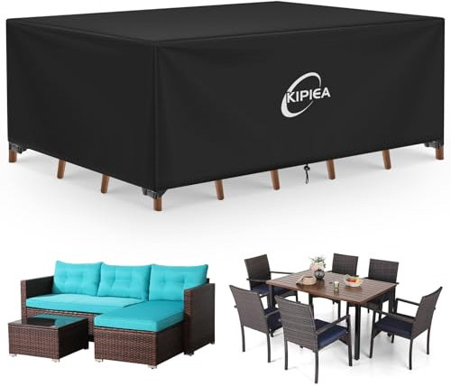 Kipiea Housses Salon de Jardin Exterieur Imperméable, Carré Housses Table de Jardin Coupe-Vent, 420D Tissu Oxford Bache De Protection Salon de Patio Exterieur, Anti-UV- 188x188x71cm