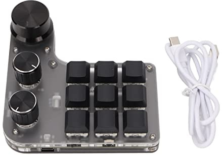 Plyisty Einhändig Programmierbare Mechanische Tastatur, Programmierbare Makrotastatur mit 9 Tasten und 3 Knöpfen, Benutzerdefinierte -Makrotastatur, Kabelgebundenes USB/Kabelloses