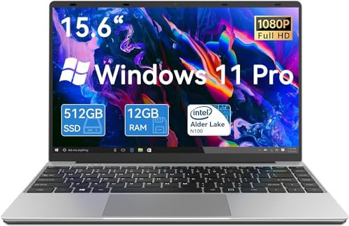Gezoon 2025 15,6-Zoll Laptop PC, Win 11 Pro Notebook, 12GB LPDDR4, 512G SSD, Celeron N100 Laptop, FHD 1920x1080, Dual-Band 2,4G/5G WiFi, BT4.2, 4K Video, Type-C, 7,6V/6500mAH