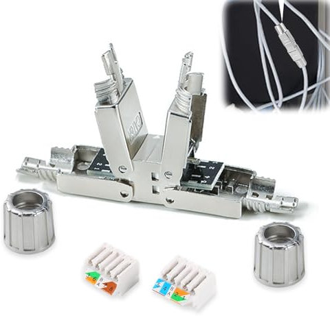 UVVRUR 2 Stück Netzwerkstecker Cat7 Cat6A Werkzeuglos RJ45 Stecker Werkzeuglos Lan Stecker Feldkonfektionierbarer für Patchkabel Verlegekabel, 10 Gbps 600MHz (silbrig) (Cat7)