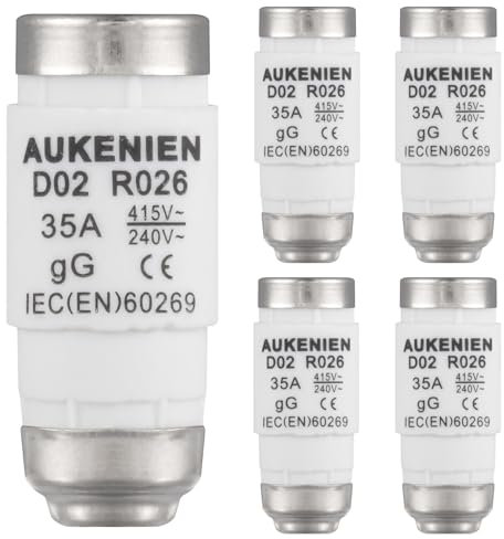 AUKENIEN D02 E18 R026 Fusibles Cerámicos en Espiral Fusible 35A 400VAC Neozed Fuse 50KA gG para Cables y Protección de Líneas (5 Piezas)