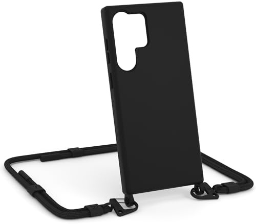 ZhinkArts - Handykette kompatibel mit Samsung S24 Ultra - Handyhülle zum Umhängen - Band/Schnur abnehmbar - Necklace - Karabiner - Schwarz - Schwarz