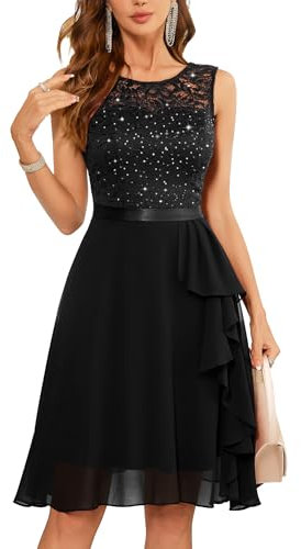 Berylove Damen Pailletten Abendkleid Brautjungfernkleider Kurz Festliche Kleider Für Damen Kleid Hochzeitsgast Damen Glitzer Kleider Kleider Elegant BLP7052XP Black M