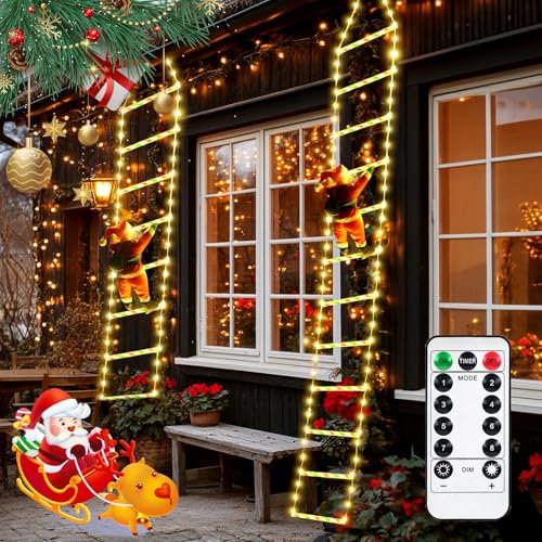 Purpledi LED Weihnachtsmann Leiter Lichterkette - 3 Meter 310 LED Weihnachtsbeleuchtung Außen mit Santa, Lichterkette Weihnachtsbaum Fenster 8 Modi, Warmweiß Stecker für Fenster Weihnachten Deko
