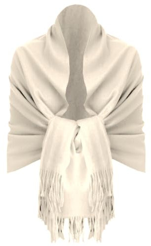 Van Der Rich ® - Eleganter einfarbiger Schal aus Wolle mit Fransen Warm und weich - Damen (Uni Beige Creme)