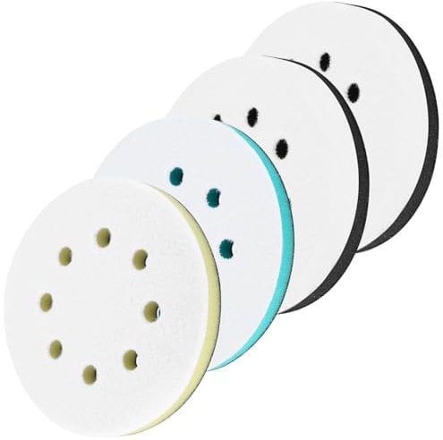 4 Pz Platorello per Levigatrice da 125mm, Dischi in Spugna Abrasivi, Platorello Spugna per Levigatrice 125mm, Tamponi Lucidanti in Spugna da 8 Fori per Trapano Levigatrice Orbitale Casuale