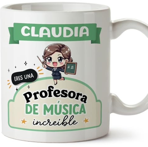 MUGFFINS Tazas Personalizadas para PROFESORA DE MÚSICA mujer - En Español - Eres increíble - Kawaii - 11 oz / 330 ml - Regalo Personalizable original y divertido