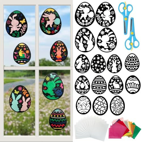15PCS Ostern Basteln Kinder Ostern Papierbastelset Ostereier Bastelset Osterdeko Ostereier Basteln Papier Kinder Kreative DIY Ostern Fensterbilder Handwerk für Mädchen Jungen Frühling Ostern Geschenk