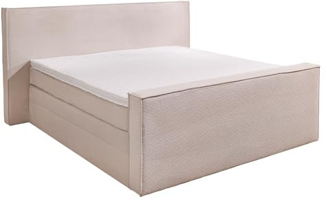Riess Ambiente Design Boxspringbett SIGNUM - 180x200cm - beige Cord - inkl. Topper Matratzen Bettkasten