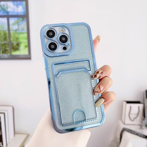ATISIJIE Clear Glitter case for iPhone 11 Cover with Card Slot,lectroplating Soft Silicone TPU Protective Phone Case with Golden Edging Shockproof Bumper Cover Blue