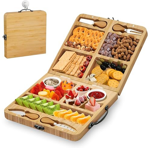 Kicinn Plateau Apéritif Pliant – Planche à Tapas et à Fromage – avec Couteaux à Fromage et Coupelles – Bambou