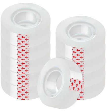 10 Small Clear Tapes, 15mm x 33m Sellotape Rolls Cellotape Small Rolls Refills Transparent Packing Tape Gift Wrapping Tape Invisible Sticky Sellotape for Dispenser Home Office