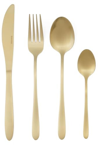 Salter COMBO-9345 Gold Cutlery Set – Chiltern 48 Piece Stainless Steel Flatware Set for 12 People, Knife & Fork Silverware, Knives Forks Spoons, Brushed Finish Tableware, Home Restaurant Party