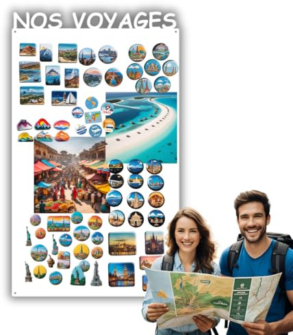 Anwicar Magnettafel Unsere Reisen Weiß 50x85 cm | Magnetisches Stahlboard für Magnete, Fotos und Notizen, Beschreibbar, Montageset inklusive