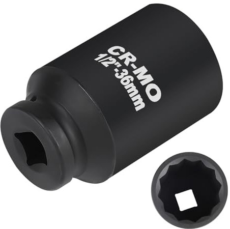 MIGUBIGU 1/2’’ 36mm Llave de Vaso Impacto 12 Caras, Llave de Vaso Multidiente, Llaves de Vaso de Doce Caras, Juego de Tuercas Multidientes de Acero al Cromo Vanadio