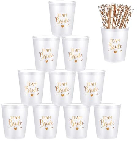 Bachelorette Party Cups, 12 Stück Braut und Team Braut Tassen Mit 12 Strohhalmen, Becher Bride Tribe Cups für Bridal Shower, Verlobungsfeier, Junggesellenabschied Party 9.8 x 5.8 cm (Transparent)