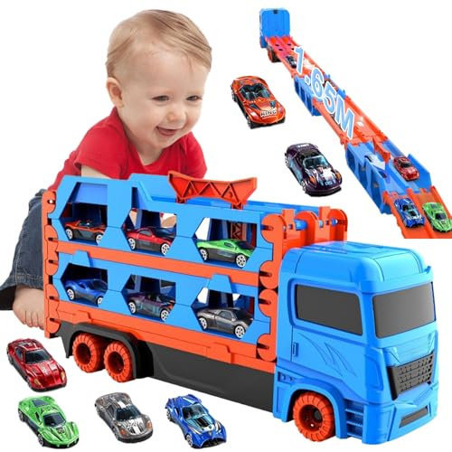 6 Rennautos Transporter Fahrzeug Spielzeug Set für Kinder,Transport Truck Spielzeugautos für Jungen im Alter von 3, 4, 5, 6 Mini-Auto-Modelle Spielpreise für Kinder Jungen