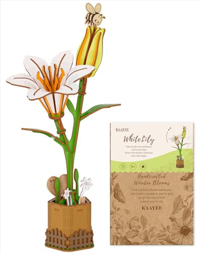 Blumuze Puzzles 3D en Bois, Bouquet De Fleurs en Bois pour Adultes, 3D Puzzle Fleurs Cadeaux pour Femmes Maman Ami sur Son Anniversaire, Noël, Saint-Valentin, Fête De La Mère, Mariage (lys)