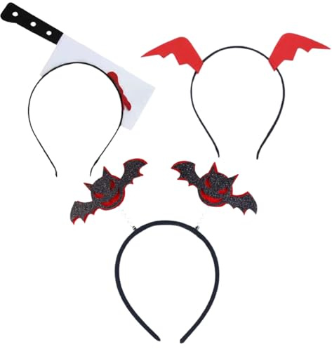 Mjzzh 3-teiliges Halloween-Haarreif-Set, mit Küchenmesser, Fledermaus und Flügeln, Halloween-Accessoires für Damen, Kostüme, Partys, Rollenspiele