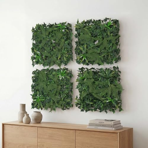 Wandpaneel HWC-O95, Pflanzenwand Wanddeko Kunstpflanze, In-/Outdoor, 4x je 50x50cm = 1m² - Farn/Efeu