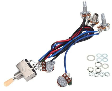 Sirxlevcy Lp Electric Guitar Pickups Wiring Harness Kit 2T2V 500K Pots 3 Way Switch With Jack For Dual Humbucker Les Pual Style Guitar Replacements, Cream Color Cap