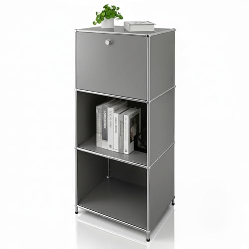 Floordirekt Regal, Metallregal, Beistelltisch - Grau, Chrom, 121Hx50Bx40T cm - Modulares Stecksystem im modernen Design, Metall Regal für Wohnzimmer, Büro, Flur - Nachttisch Concept Epure MK-107