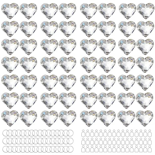 HDCRYSTALGIFTS 48pcs 20mm Clear Crystal Heart Prism Sun Catchers, Heart Prisms Rainbow Maker Chandelier Crystals, Hanging Suncatchers for Window, Garden, Home, Wedding, Glass Christmas Ornaments