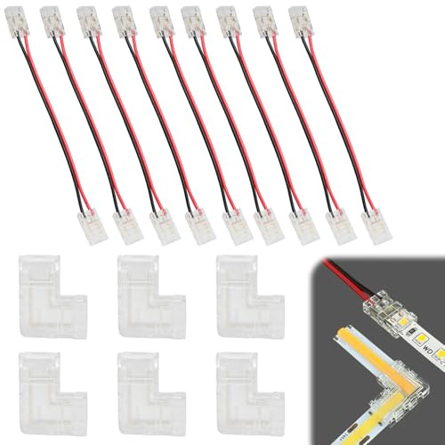 AYHYHLJZJ 15 Stück 2 Pin 8 mm COB LED Stecker, COB LED Verbinder 8mm 2pin, 9 T-Form und 6 L-Form für 8mm LED Streifen 12V 24V, Lötfreies System für Einfache Installation, Verbindungsstecker