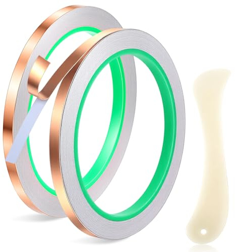 Bruislard 2 Rolls Copper Foil Tape 6 mm x 20 m Double Sided Conductive Copper Adhesive Strip for Stained Glass Soldering Paper Circuits DIY Home Décor