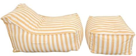 CONCEPT USINE | Ensemble Pouf Fauteuil + Repose-Pieds Rayé Jaune POSITANO | Style Méditerranéen Chic | Tissu Déperlant Résistant au Soleil | Garnissage Recyclé | 100x65x65cm + 55x65cm | Jardin Piscine