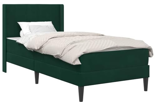vidaXL Bettrahmen mit Matratze Dunkelgrün 100 x 200 cm Samt, Modernes Schlafzimmermöbel, Rechteckiges Bettgestell, Moderner Samt, Komfortable plüschige Matratze, Elegantes Design